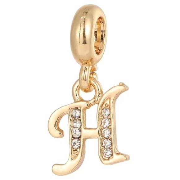 Jewelry - Charm-For Bracelet-The Letter H initial in Gold tone Rhinestones Charm/Pendent